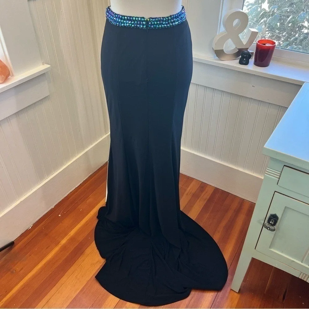 Tiffany Designs Black Formal Maxi Skirt Beaded Waist High Slit Train Size 4